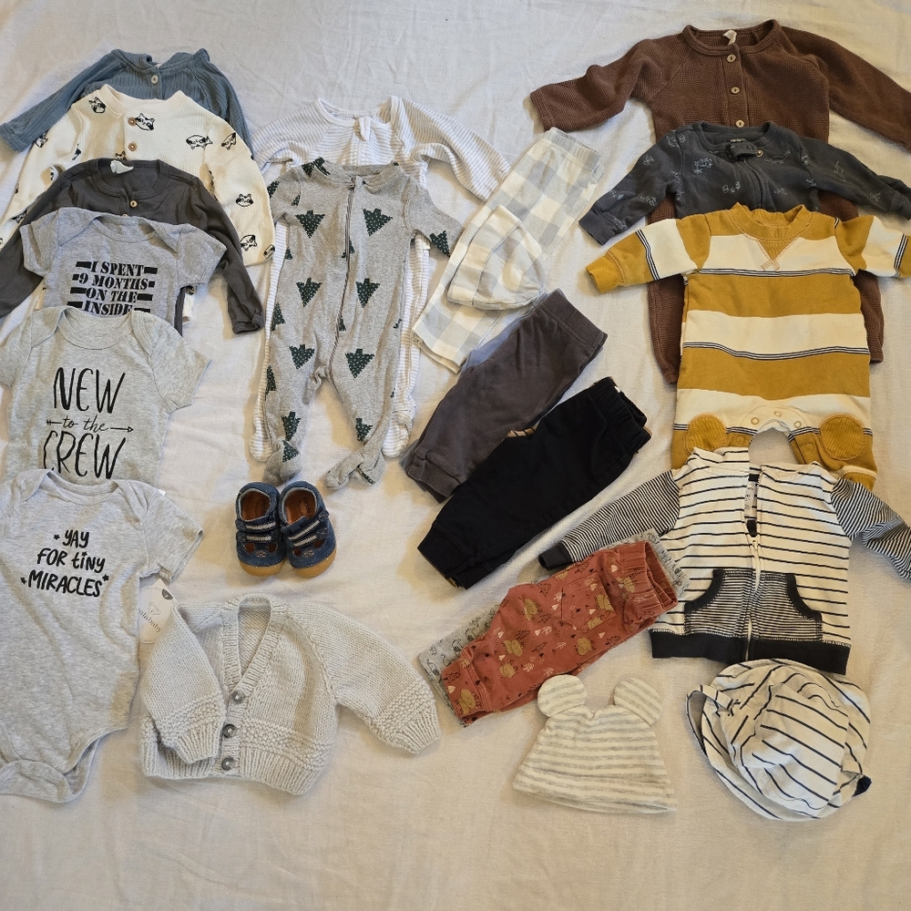 24 Assorted Baby Boy Clothing Bundle - Various Sizes from 3-12 Months